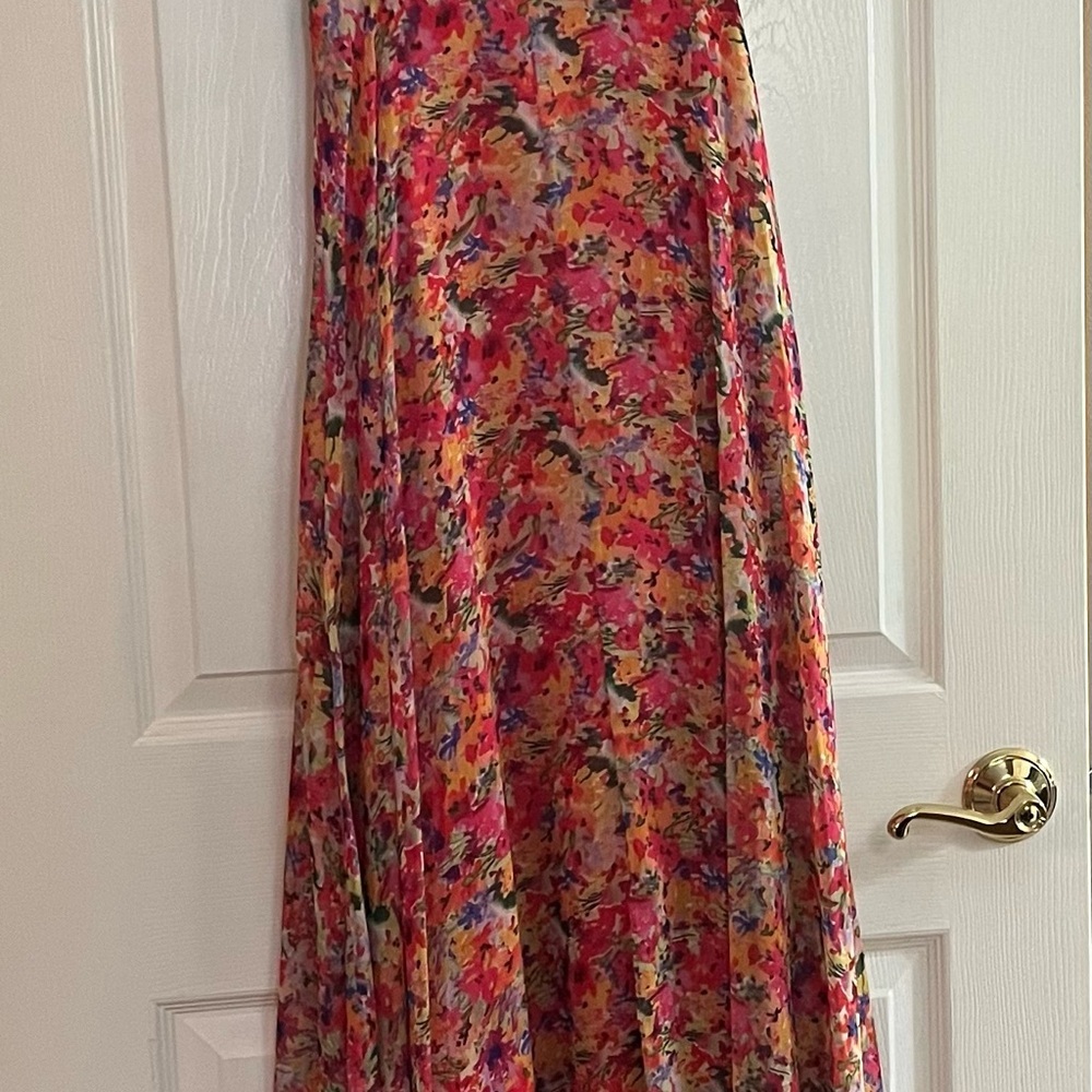 Mac Duggal NWT #9157 Pink Floral One Shoulder Gown with Flutter Sleeve s… - Picture 12 of 12
